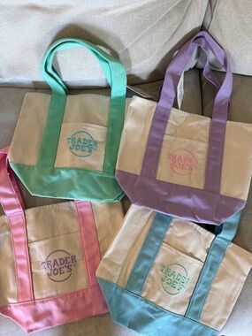 Set of 4 Trader Joe’s Mini Pastel Canvas Totes